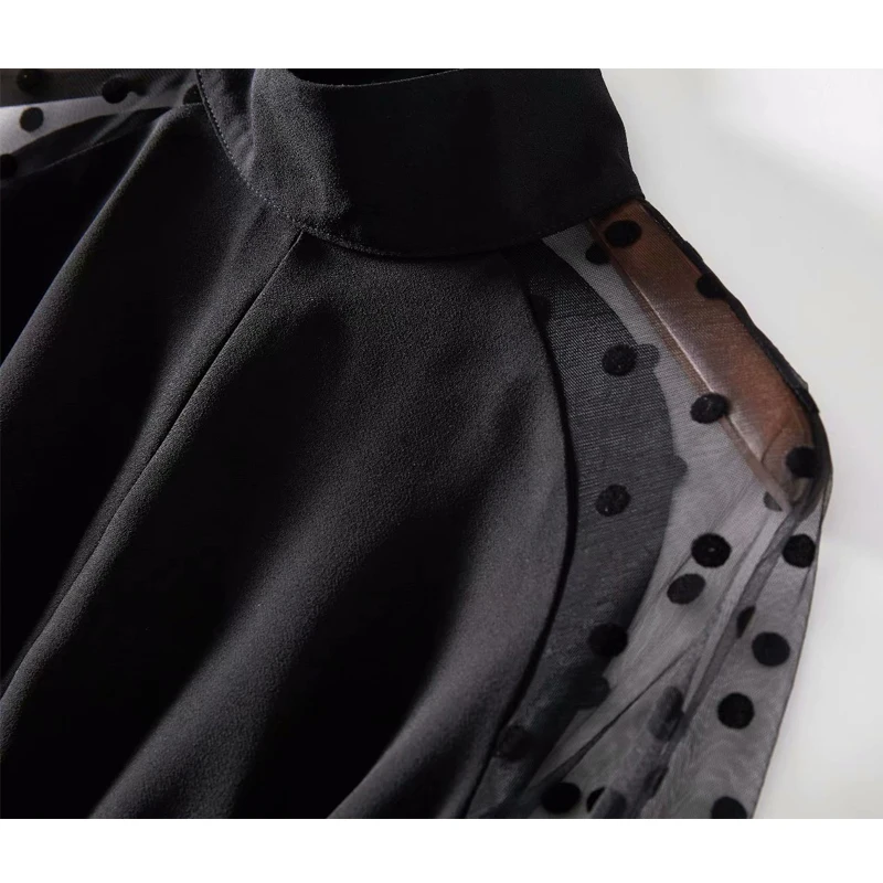 

SEQINYY Black Dress 2020 Summer Spring New Fashion Design Long Sleeve Dot Mesh Elegant Midi Dress Women