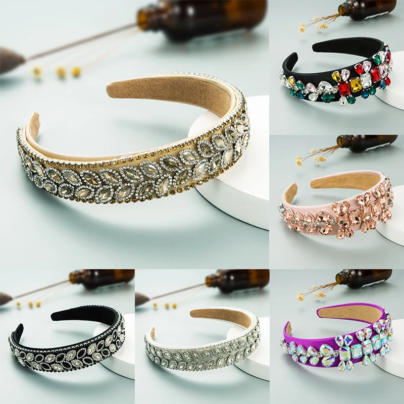 

1Pcs Luxury Sparkly Padded Rhinestones Headbands Full Crystal Hairbands Wide Headwear Hair Accessories Women