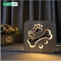 novel and unique creative 3d night light led dog paw bone shape solid wood hollow carved lamp girl room decor boyfriend gift