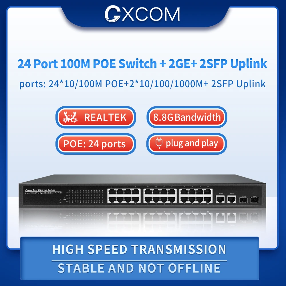 24 Ports POE Switch With 2 Gigabit Combo Ports With RTL8332L