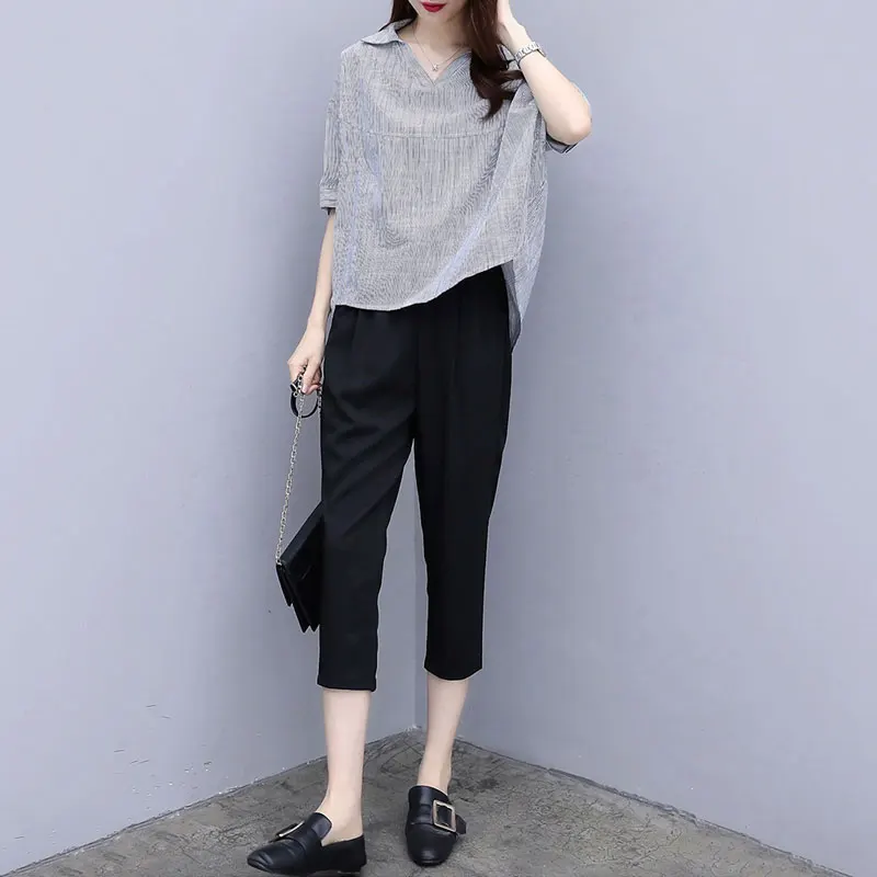 Летний комплект из 2 предметов женские брюки спортивный костюм женский пуловер с