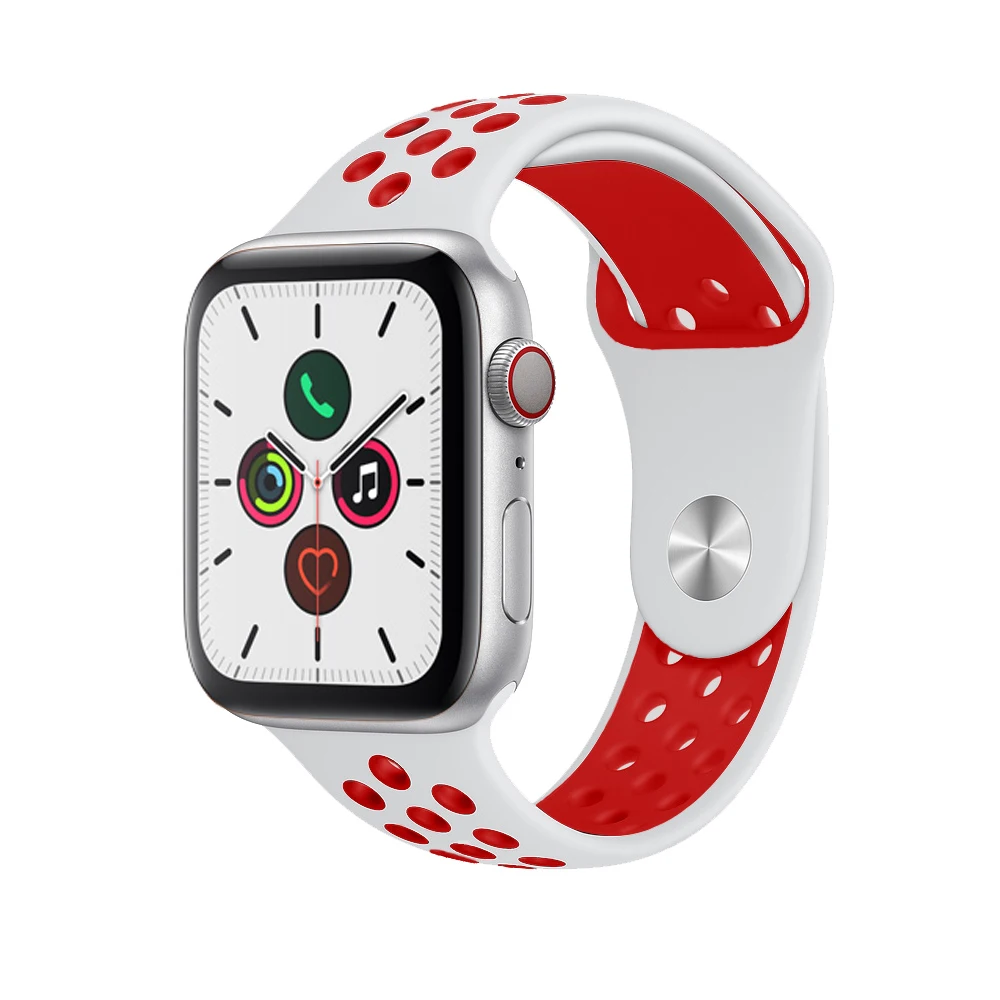 Силиконовый ремешок для apple watch 5 4 band correa apple watch 44 мм 40 мм 42 мм 38 мм iwatch 5 4 3 2 1 спортивный браслет на запястье - Цвет ремешка: White Red