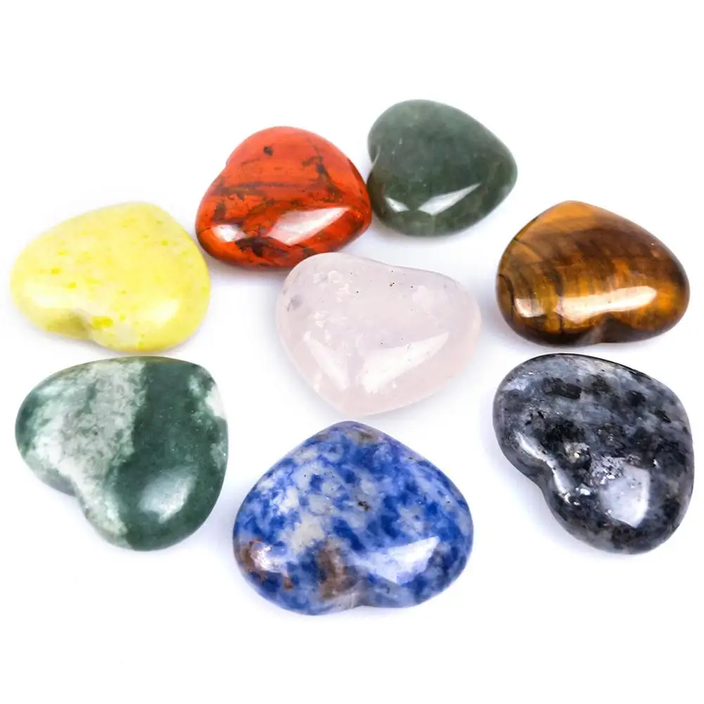 

8 PCS Natural Heart Healing Crystals Gemstones Rose Quartz Amethyst Heart Love Stones Set Polished Chakra Palm Thumb Gemstone