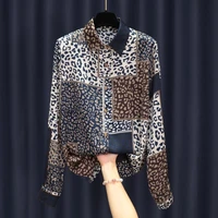 2022 spring new european womens blouse leopard print shirt ladies long sleeved all match retro shirt tops camisas de mujer