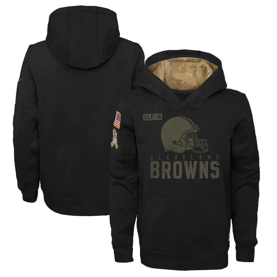 

Cleveland Youth 2020 Salute to Service Browns Black Pullover Performance Hoodie