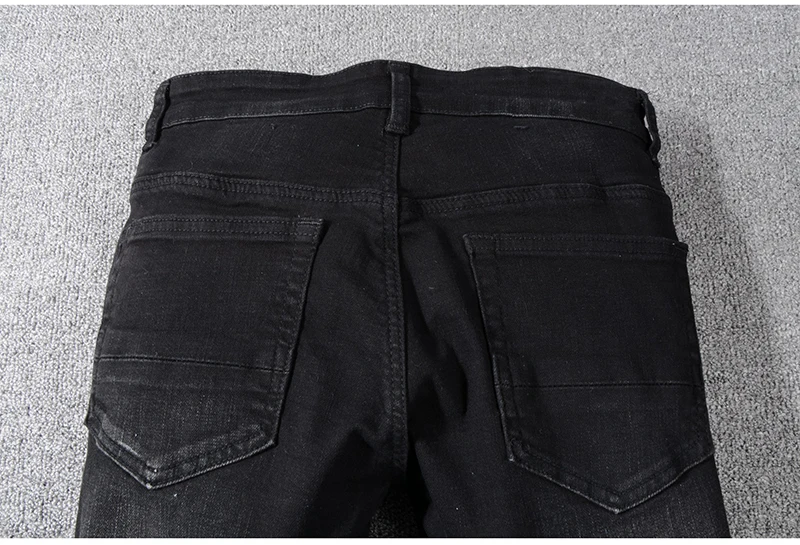 Мужские черные байкерские джинсы из искусственной кожи со складками в стиле