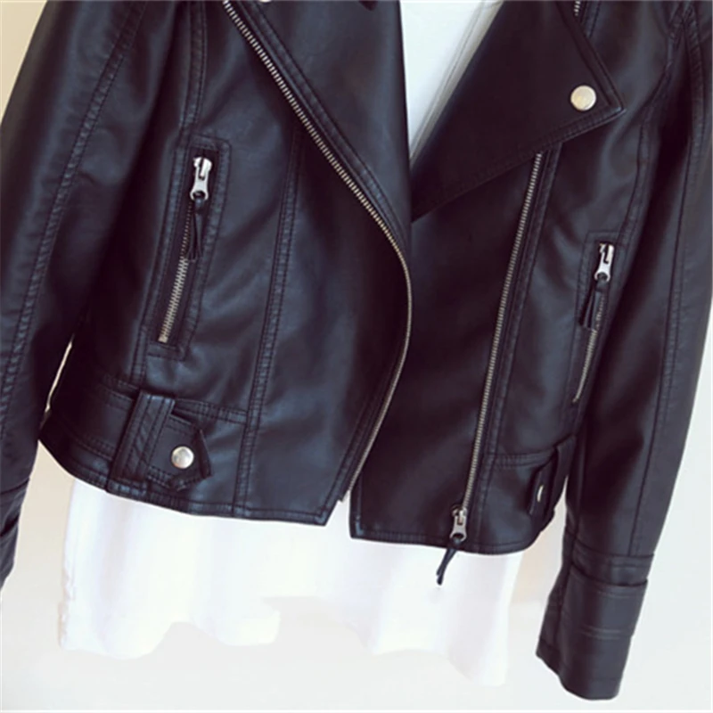 Женская короткая мотоциклетная куртка из искусственной кожи большого размера с