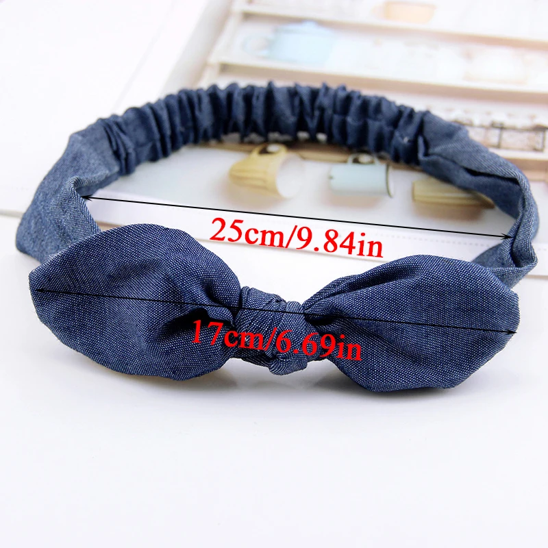 

Rabbit Ears Elastic Hair Bands Solid Color Small Flower Hair Accessories Women Headband Denim Bow Headband Knotted Hairband