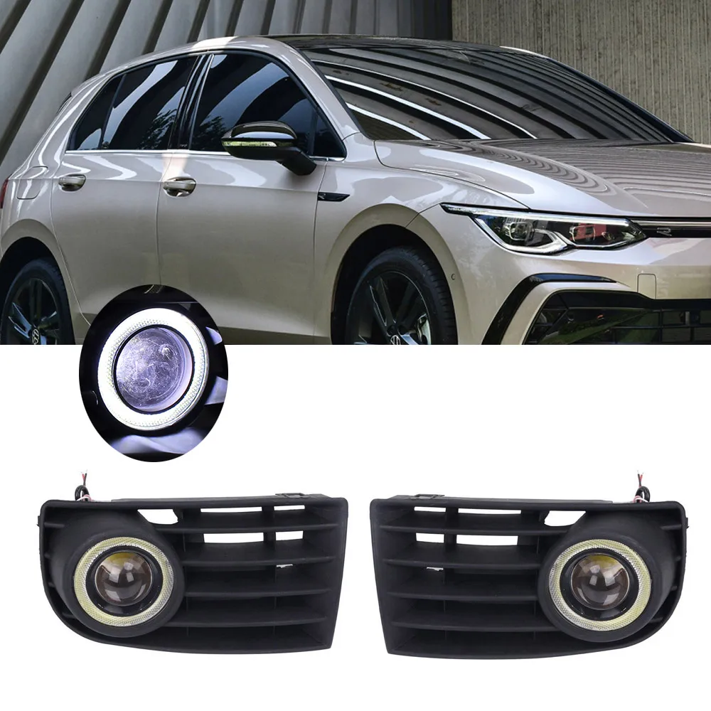 

Противотуманные фары с белыми ангельскими глазками, 2 шт., светодиодный проектор для Volkswagen Golf Rabbit MK5 03-09, передняя фара дальнего света Kits1K0853665B...