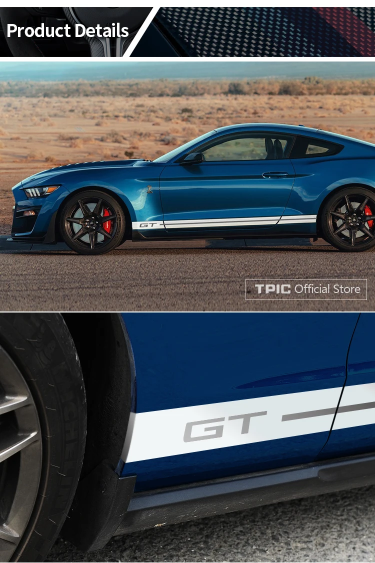 TPIC наклейки для автомобиля из углеродного волокна GT LOGO, боковые полосы для гоночного автомобиля, наклейки для кузова и наклейки для Ford Mustang 2009