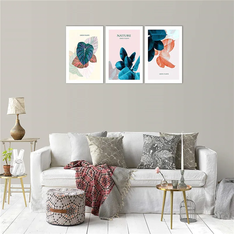 Красочные растения в рамке настенная живопись природа Зеленый лист холст