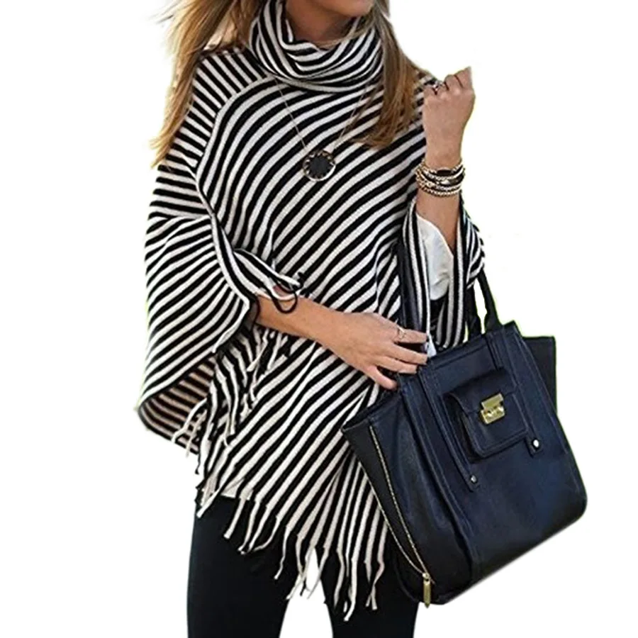 Осенне зимние свитера накидки женские пуловеры с высоким воротом Вязаная Шаль