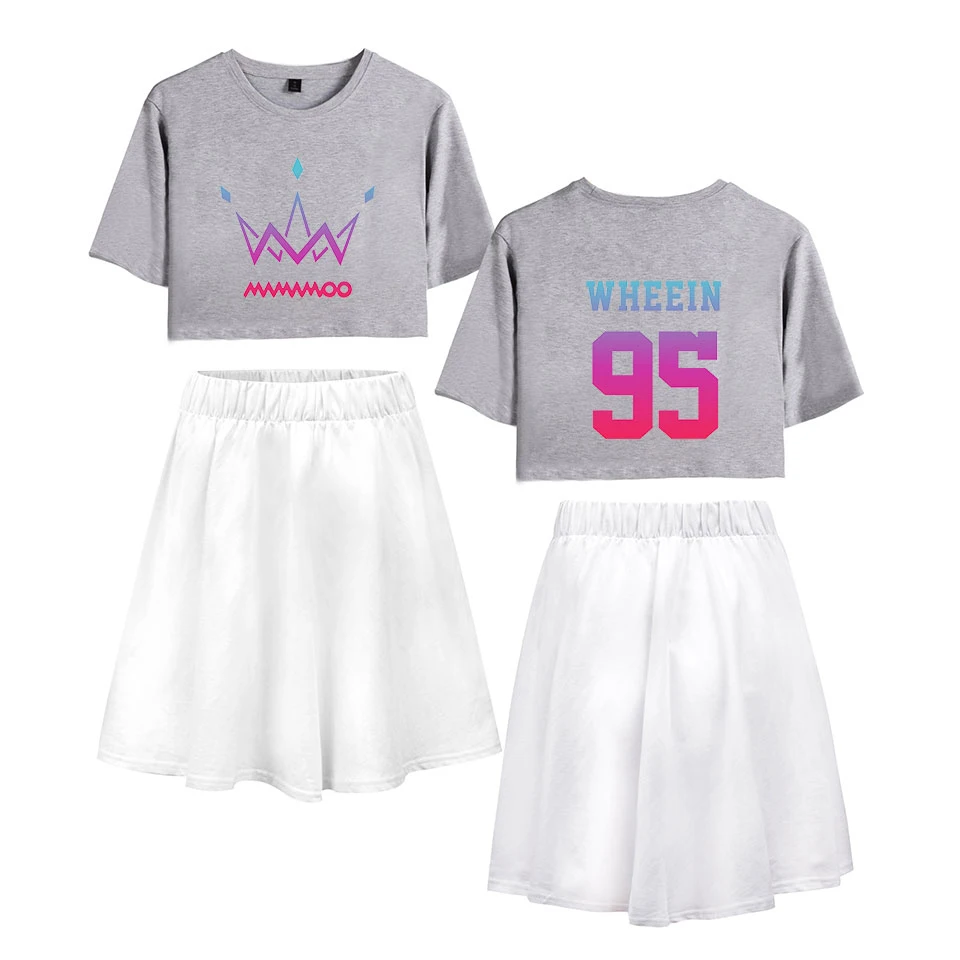 MAMAMOO print Street Basic 2 Pic Skirts Sets Short Sleeve+Short Skirt Fashion Casual cool Streetwear Summer Women Navel | Женская одежда