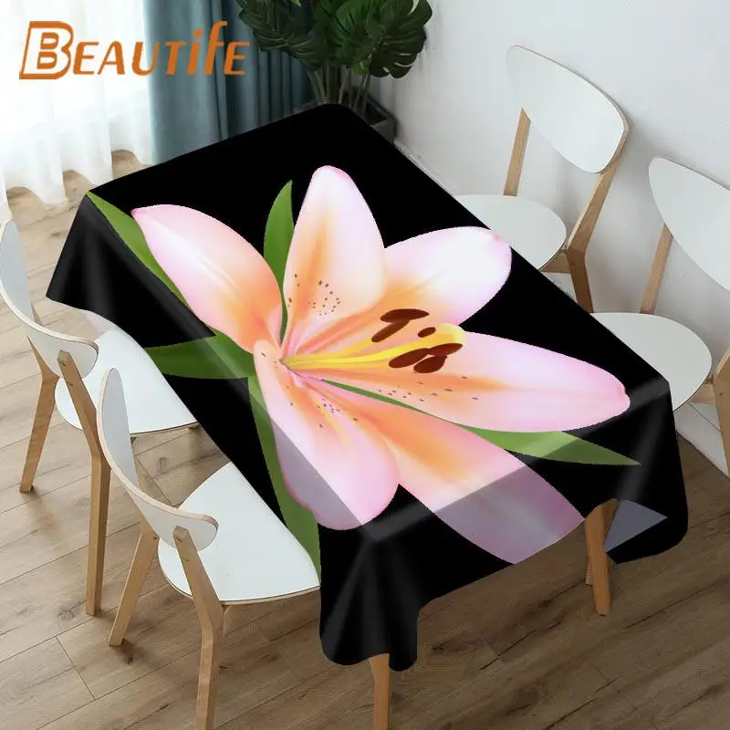 

Custom Lily 02 Tablecloth Waterproof Oxford Fabric 3D Printed Table Cloth Household Dining Room Table Cover Banquet Party