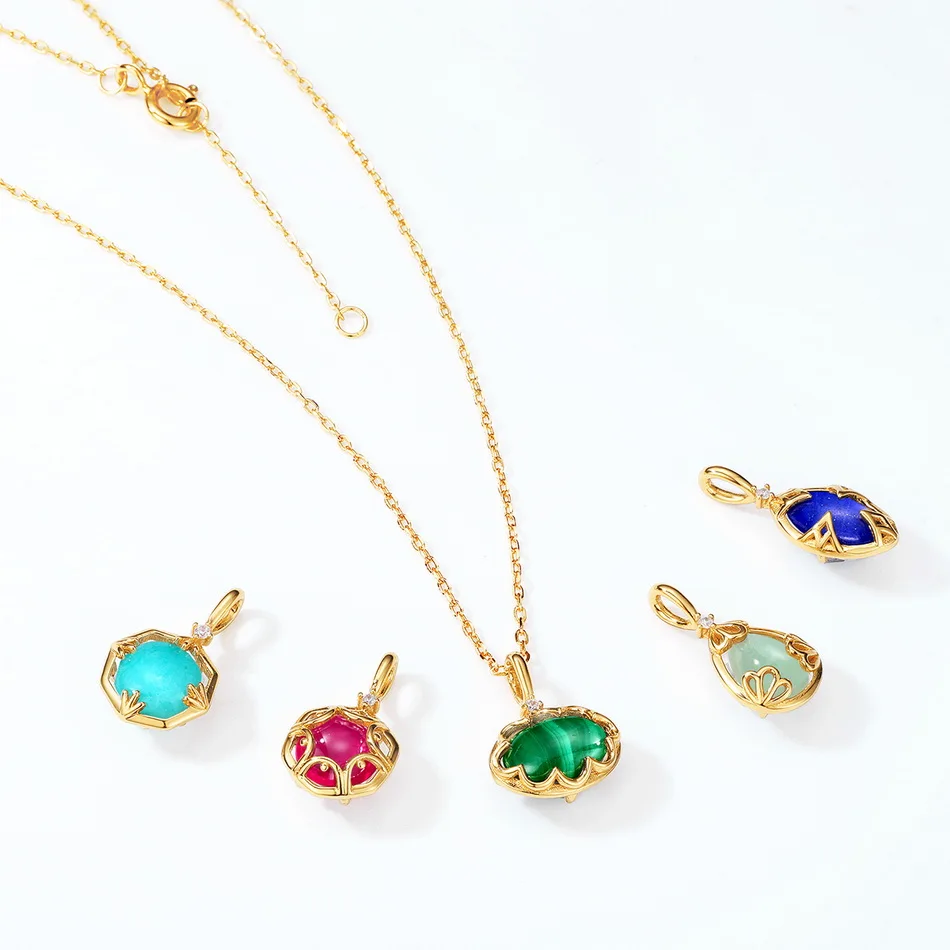

ALLNOEL Solid 925 Sterling Silver Gemstones Necklace For Women Malachite White Crystal Charm Choker Pendant Jewelry New Gift