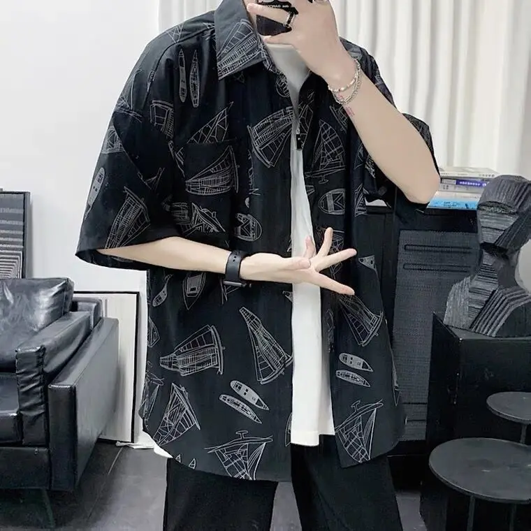 Men's Shirts Casual vantage summer Button up Wild Shirts Printed Short-sleeve Blouses Tops