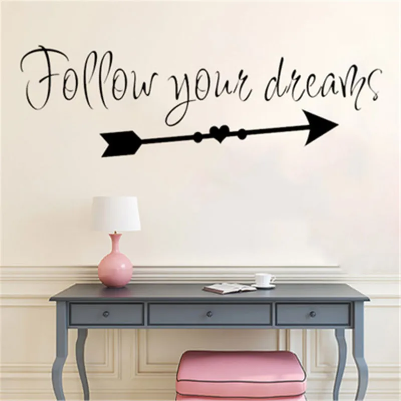 Follow Your Dreams Inspirational Quotes Wall Sticker For Kids Room Nordic Arrow Living Bedroom Phrases Decals Mural | Дом и сад