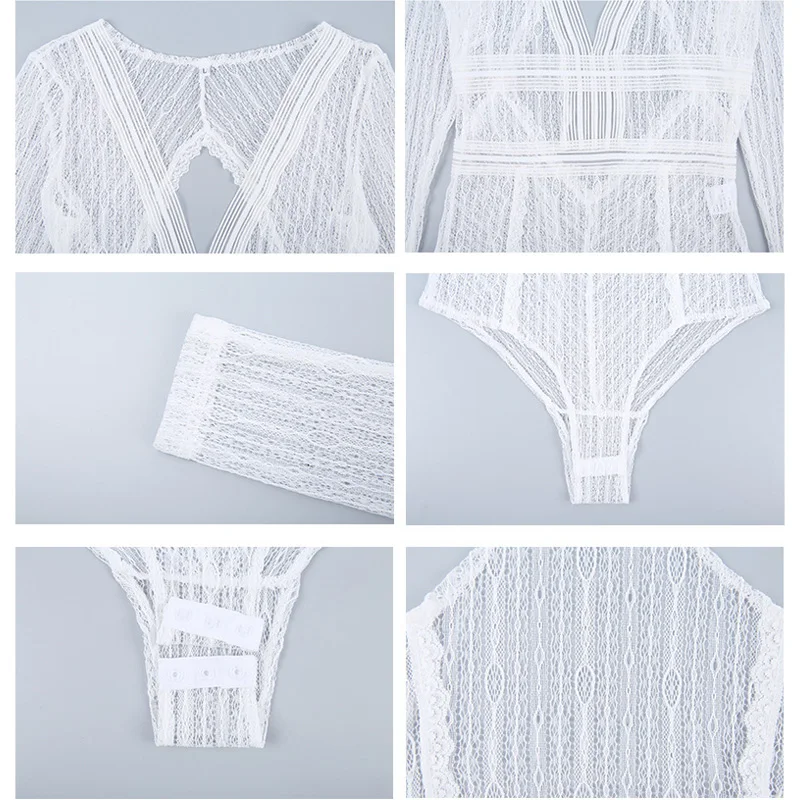 

Summer Lace Bodysuit Women Floral Embroidery Deep V Neck Sexy Bodysuit Backless Patchwork Jumpsuit Overalls 2020 Femlae Body