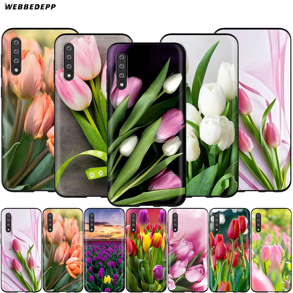 Webbedepp пружинный чехол с тюльпанами для Samsung Galaxy S7 S8 S9 S10 Plus Edge Note 10 8 9 A10 A20 A30 A40 A50 A60
