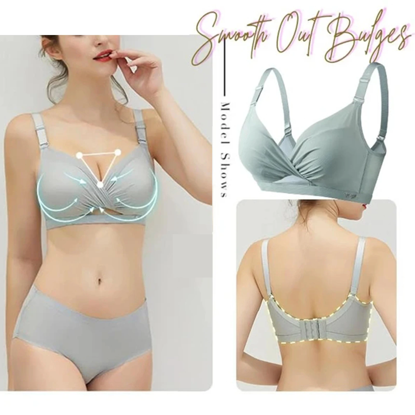 

Wireless Bra Adjustable Gathering Bra Detachable Double Shoulder Strap Design J55