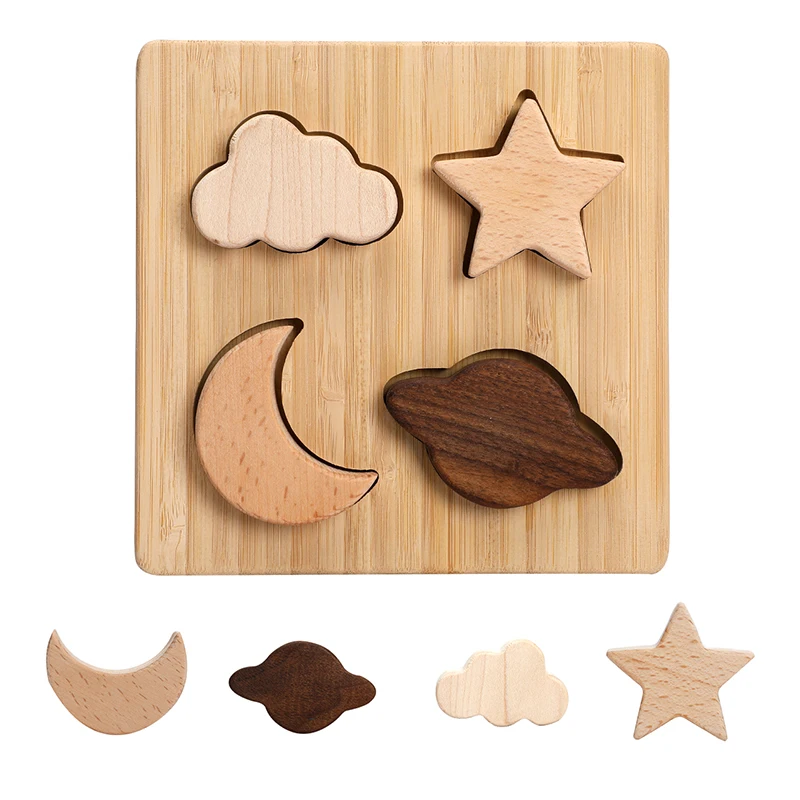 

1Set Wooden Geometric Shapes Montessori Starry Sky Puzzle Preschool Learning Creative Jigsaw Stacking Block Toy Educational Game