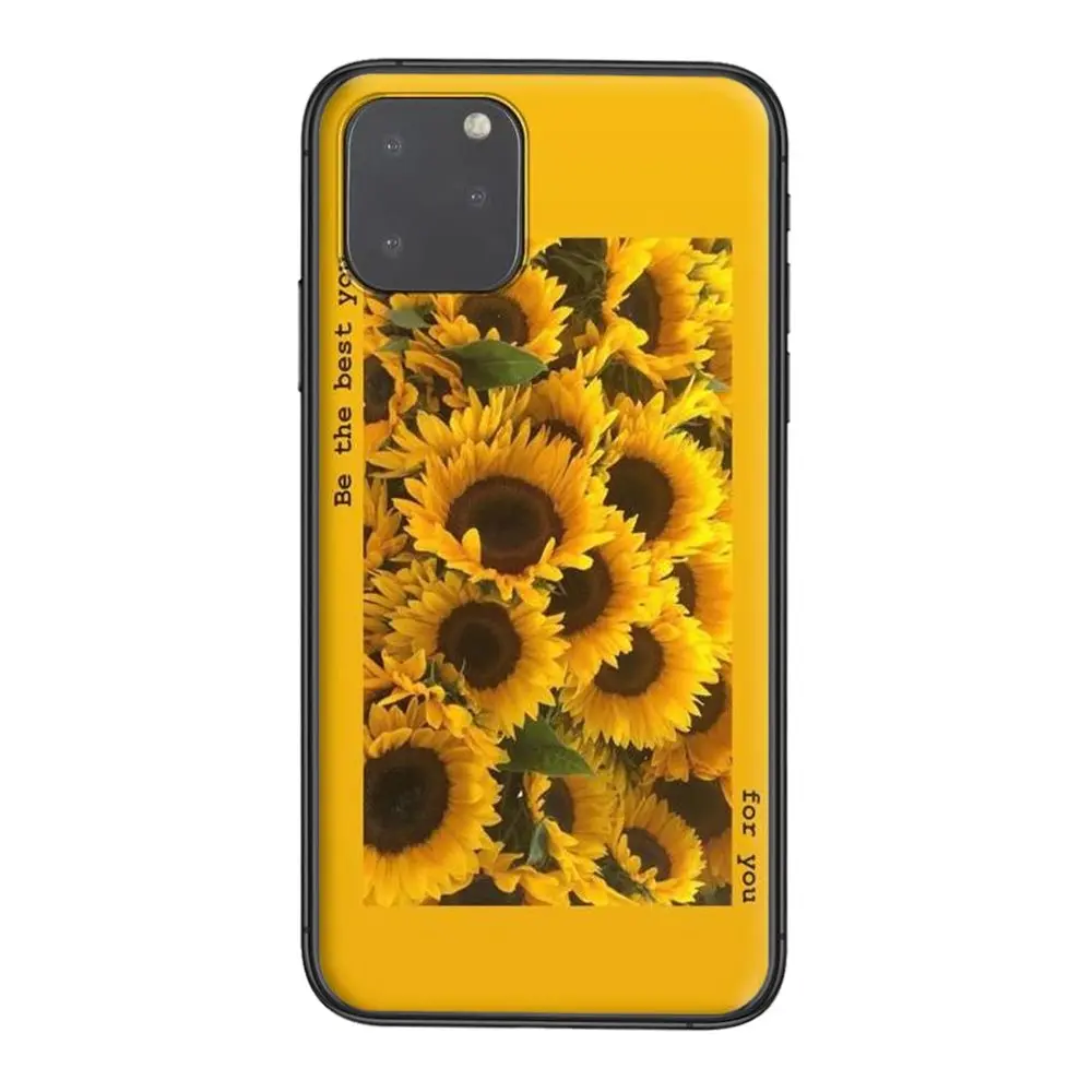 Красивый желтый подсолнух черный Etui художественный чехол модная дешевая детская