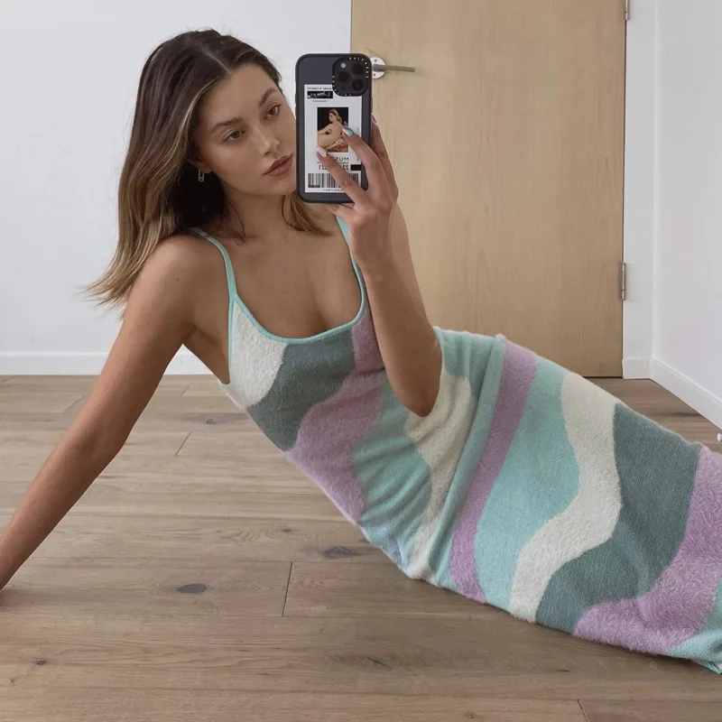 Женский пляжный сарафан House Of вечерние вязаный на тонких бретелях с вырезами лето