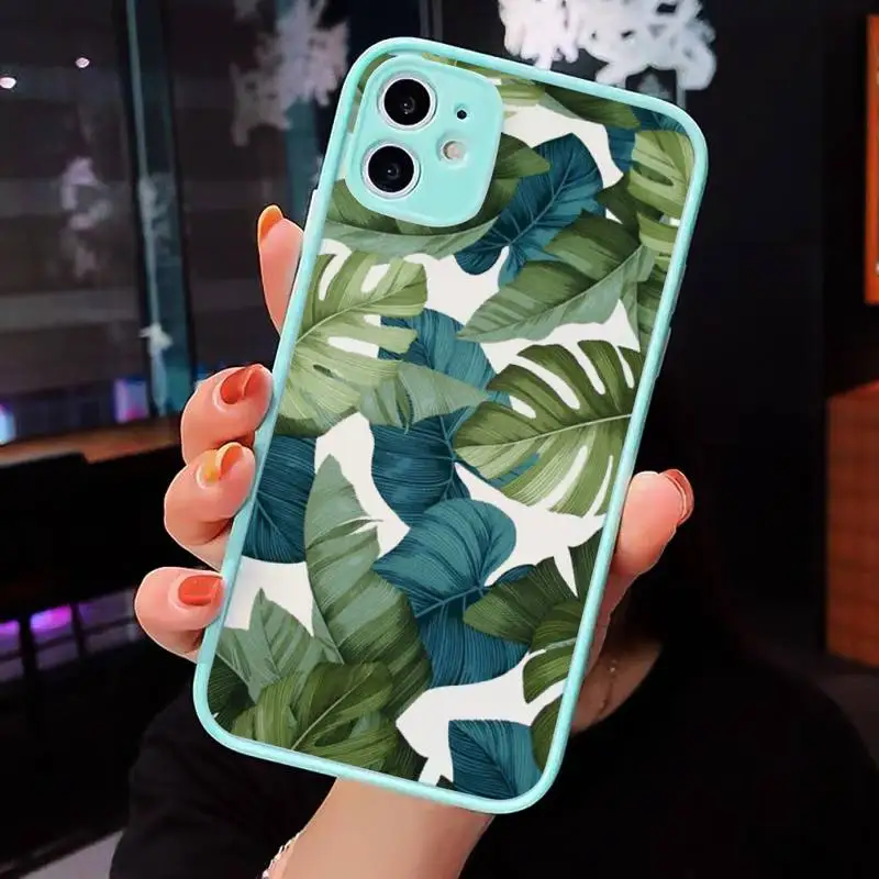 

Vintage Banana Leaves pattern luxury Phone Cases funda matte transparent For iphone 7 8 11 12 plus mini x xs xr pro max cover