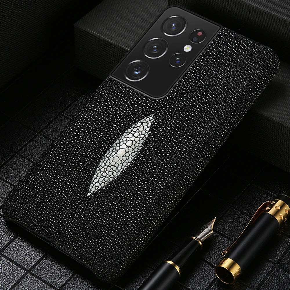 Genuine Stingray Leather Phone Case for Samsung galaxy S20 Ultra S20 FE S8 S9 S10 S21 Plus Note 20 10 9 A50 A72 A71 A51 A52 M31