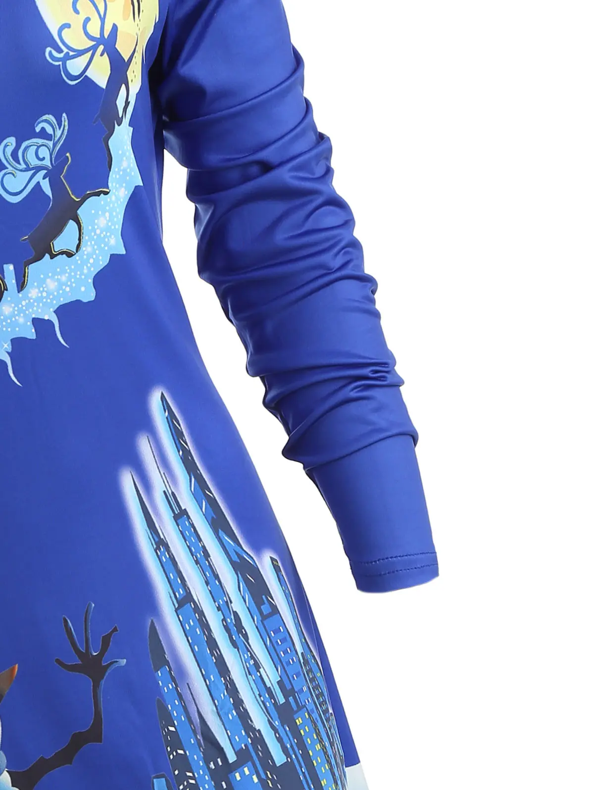 Рождественское платье футболка с принтом оленя и снеговика голубое v образным