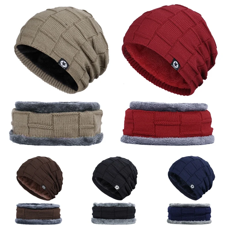 

Recommend Winter Warm Knit Beanie Baggy Wool Skull Hat Ski Cap Scarf Set Neck Warmers Caps Hot