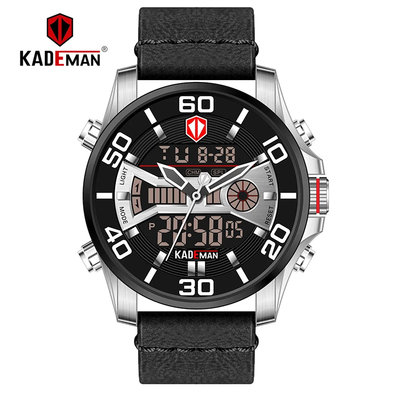 K6171-SB-W-B Оригинальные мужские часы KADEMAN New Tech Series Роскошные спортивные часы 3ATM светодиодный дисплей наручные часы повседневные кожаные часы Relogio Masculino - Цвет: K6171-SB-W-B