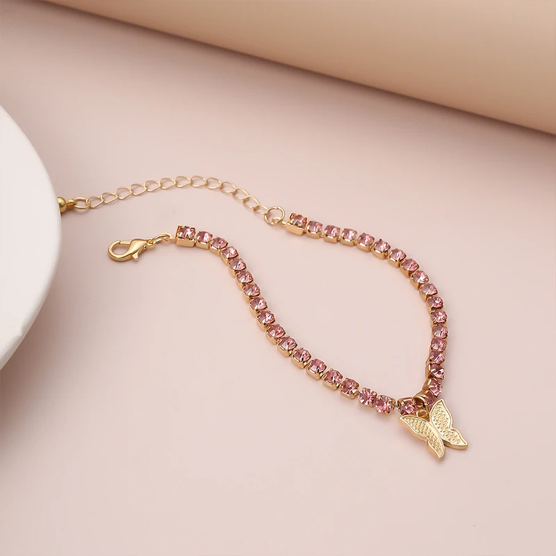 

Exquisite 3 Colors Crystal Zircon Butterfly Bracelet Charming Female Gold Silver Color Hand Chain Fashion Party Jewelry Gift