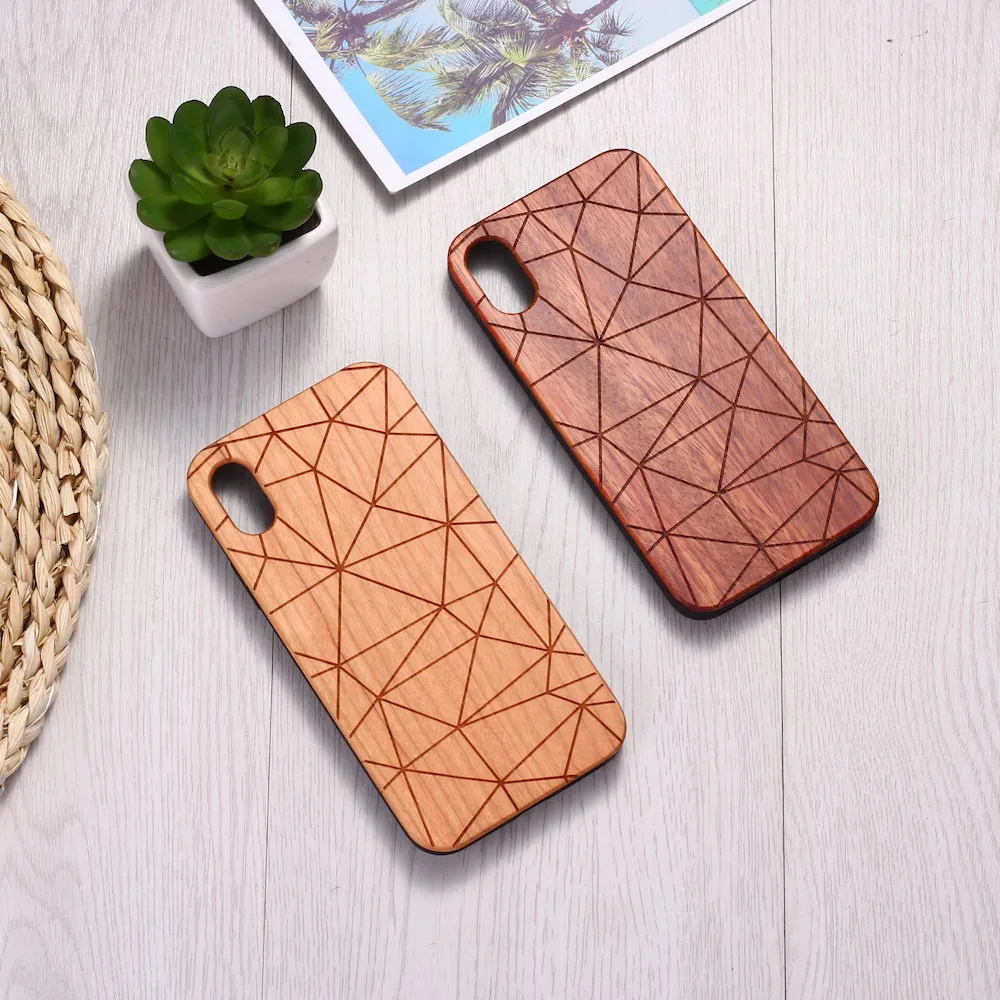 Geometric Triangle Engraved Nature Wood Phone Case Coque Funda For iPhone 14 14ProMax 14Plus 13Promax 13 12 11