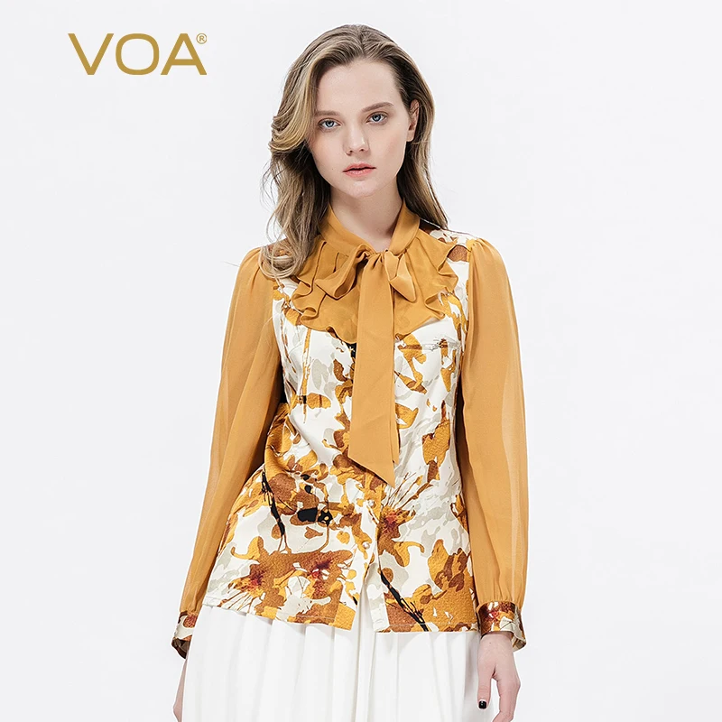 Женская блузка с длинным рукавом VOA бежевая и коричневая элегантная