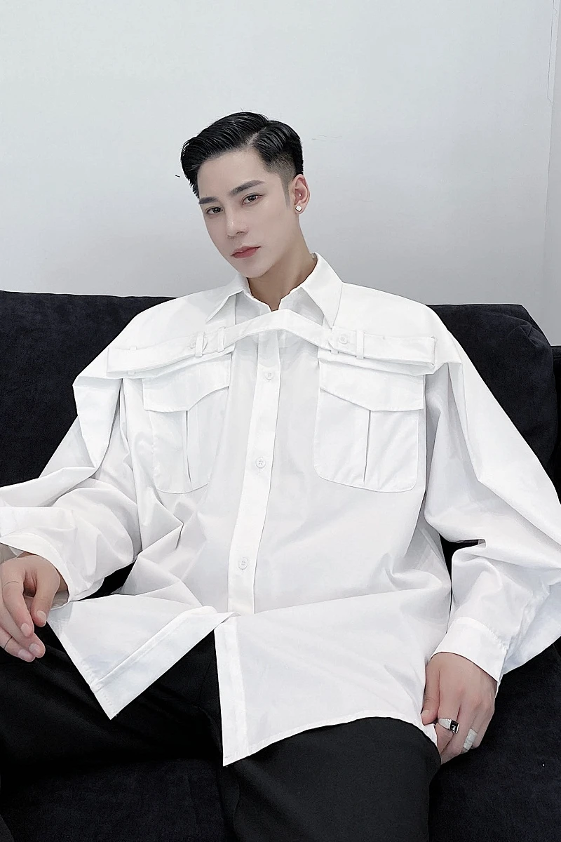 

Yohji Dark Men Casual Shirts Two Ways Wear Brand Design Male Shirts Owen Japan Korean Style Clothes Streetwear Chemise Homme