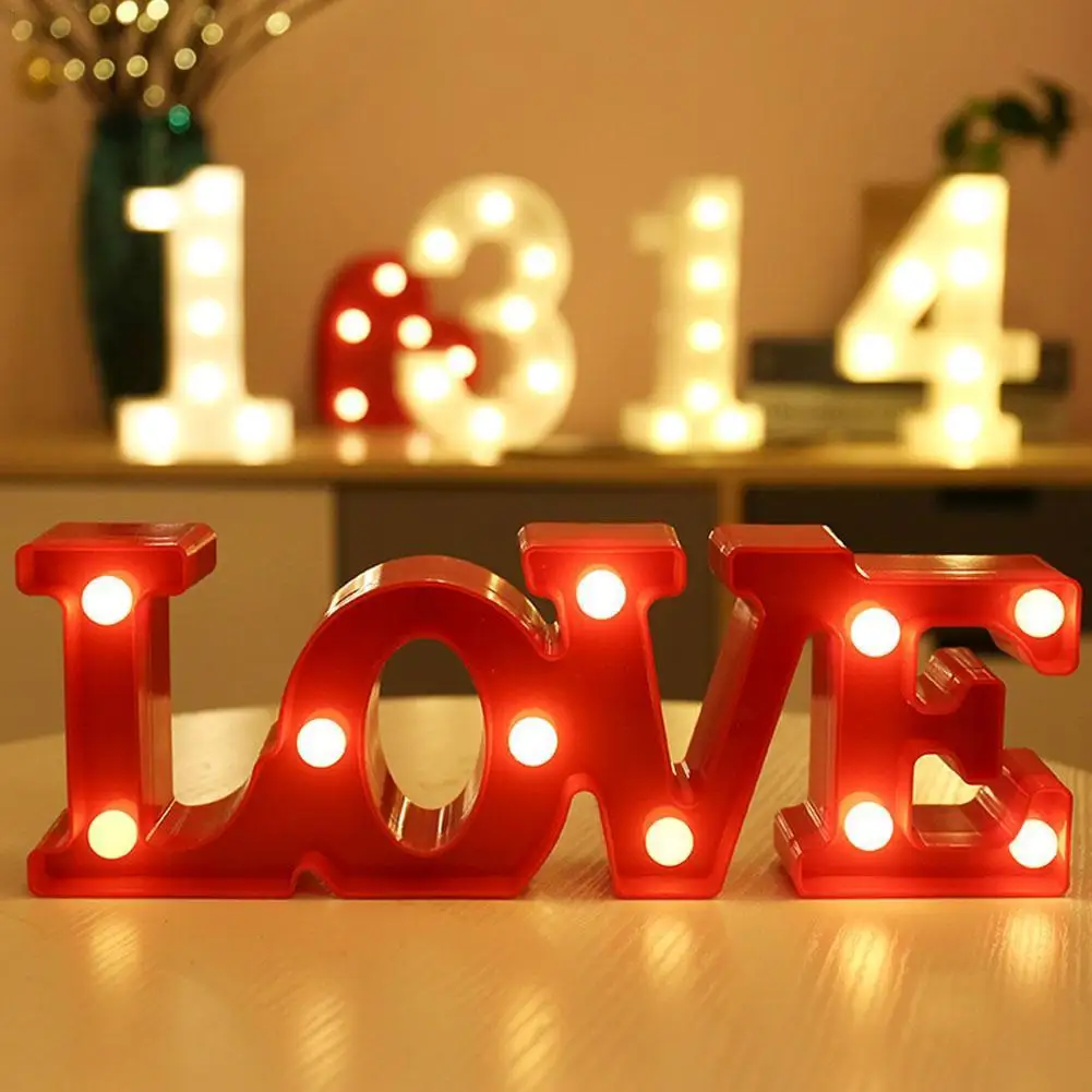 

3D LOVE Heart LED Letter Lamps Indoor Decor Sign Night Light Home Table Ornament Romantic Wedding Party Lamps Valentine Gifts