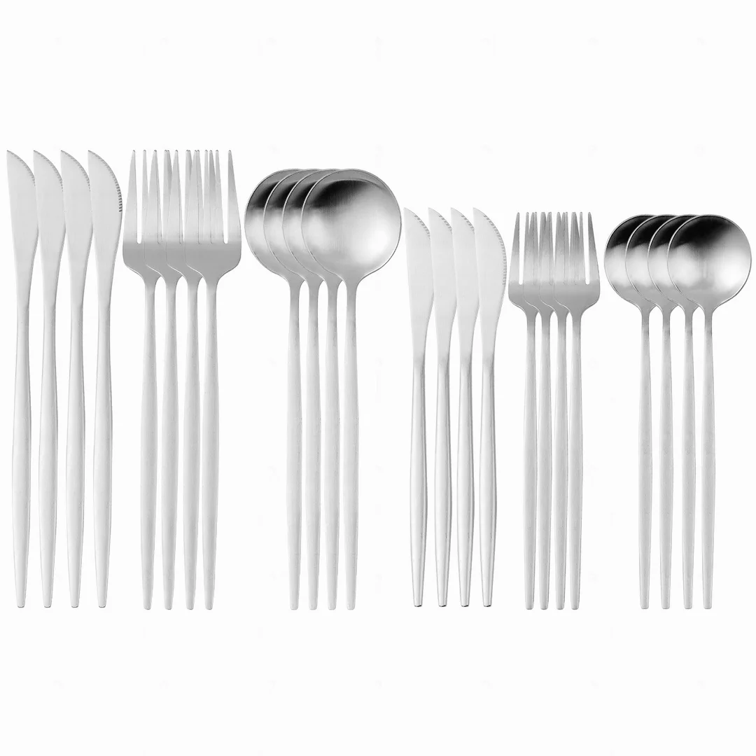 

Cutlery Set Dessert Fork Knives Spoon Matte Stainless Steel Silverware Steak Tableware Silver Dinnerware Cutlery Tableware Set