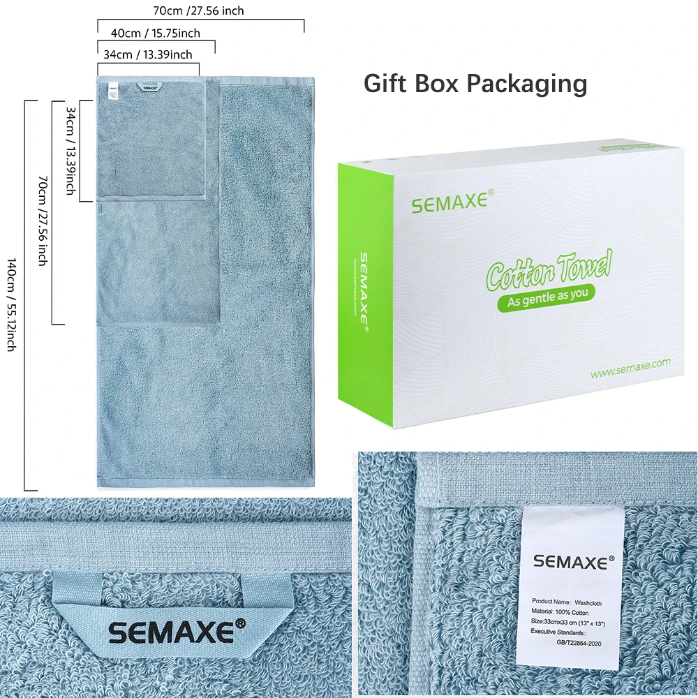 semaxe luxury 3 towel set for adults 100cottonhighly absorbentsafe and super soft hotel high quality bathroom set blue free global shipping