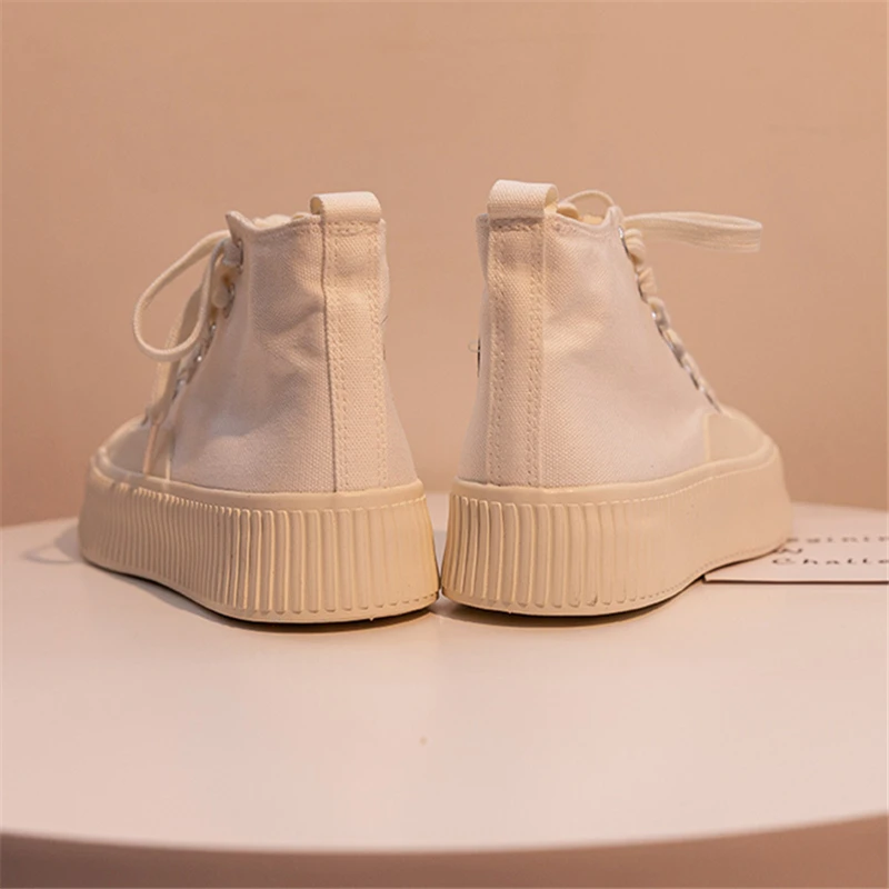 

High Top Canvas Shoes Women's Sneakers Flat Sport Black Casual Shoes Platform Tennis Woman Vulcanize Trainers Korean Rubber Sole