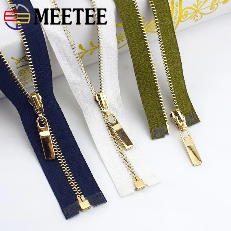 2/5 шт. Meetee 3 # Металлические молнии 40 70 см открытый конец золотые зубчики застежка
