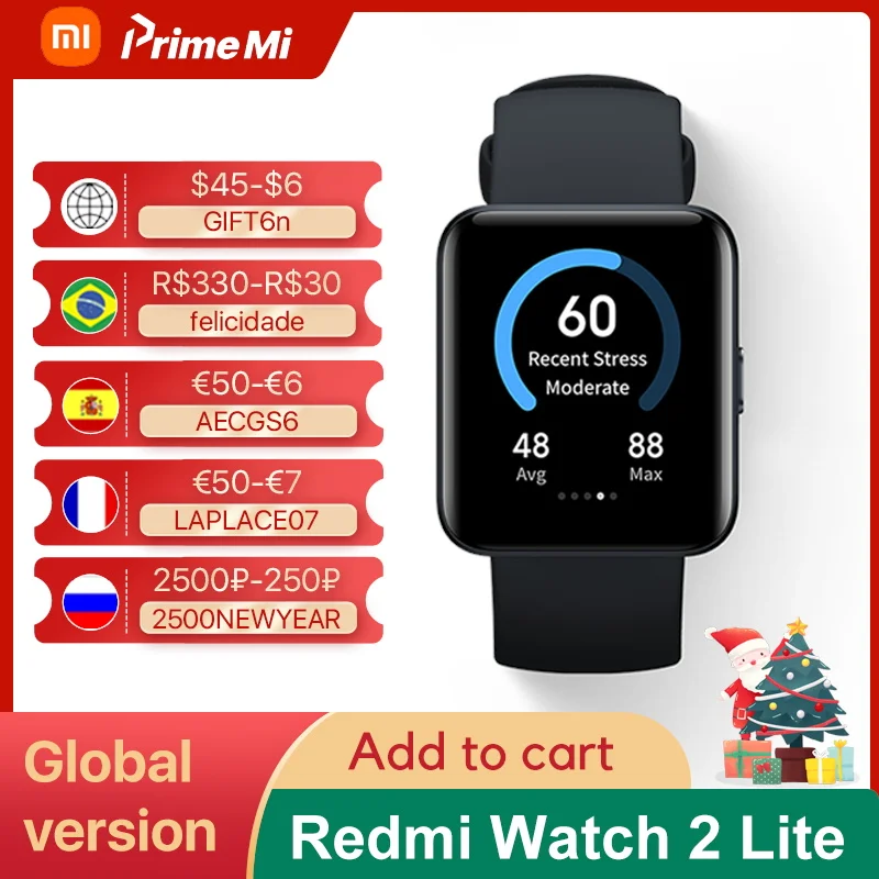 

Умные часы Xiaomi глобальная версия Redmi Watch 2 lite, Bluetooth 1,55 дюйма, HD, GPS, Смарт-часы с оксиметром в крови, спортивный браслет Mi Band