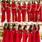Красная африканская Русалка, Коралловое кружево, искусственное платье на одно плечо для гостей свадьбы, горничная Honor 2022