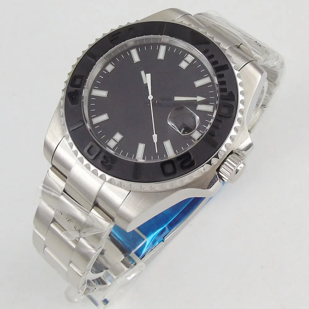 

New 43mm Men's Watch Black Dial Luminous Black White Marks Black Ceramic Bezel Miyota 8215 Automatic movement wristwatch