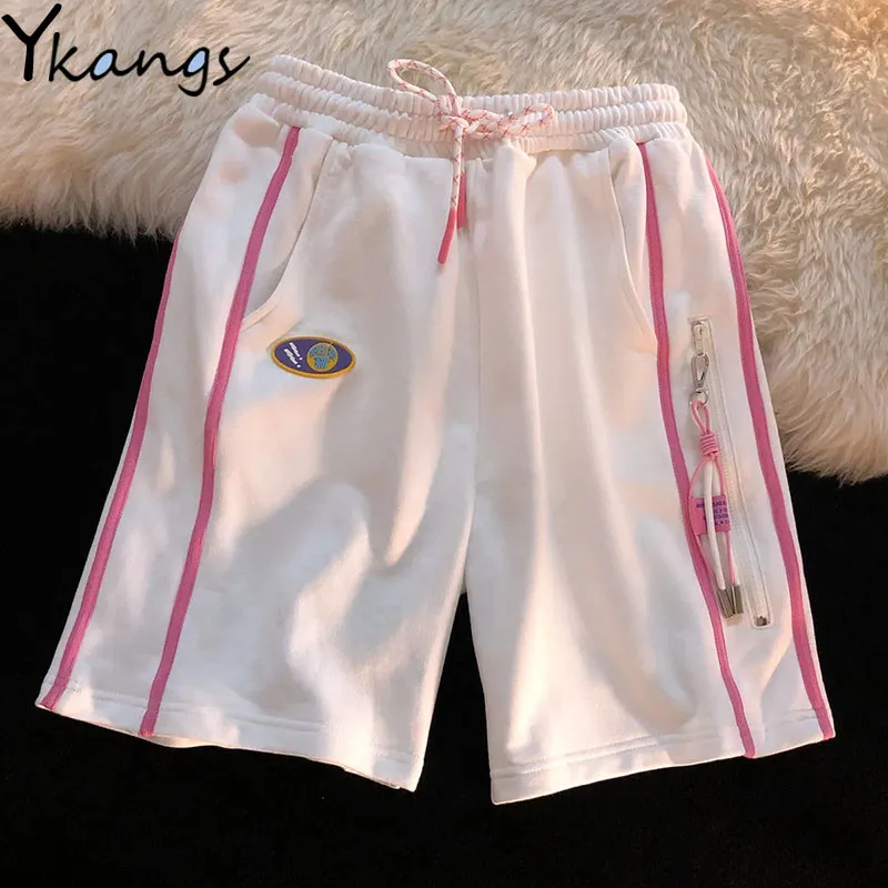 

Lanyard Design Elastic Waist Sports Shorts Summer All-match Women's High Waist Shorts Outdoor Leisure Ladies Five-point Shorts