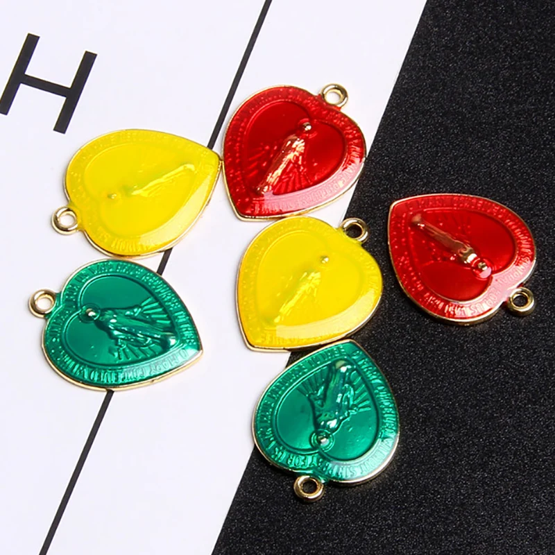 10 шт./лот цинковый сплав позолоченная подвеска в форме сердца Девы Марии подвески