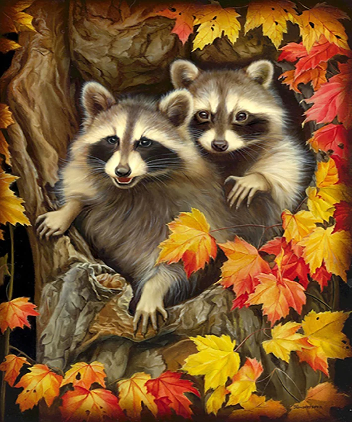 BK495-4 Алмазная вышивка ZOOYA 5D DIY с изображением животных енота дерева кленового листа, алмазная вышивка крестиком, полностью сверлильная мозаика, украшение BK495 - Цвет: BK495-4