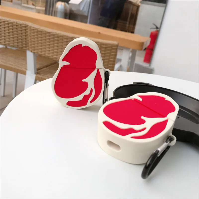 

For Airpods 1/2 Case,3D Creative Beef Food Case Silicone Earphone Headphone Cover Case For Apple Airpods Case For Teens