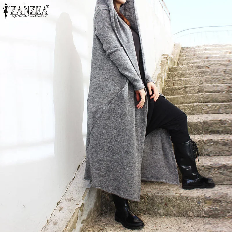 Женское пальто с длинным рукавом ZANZEA повседневная однотонная парка макси