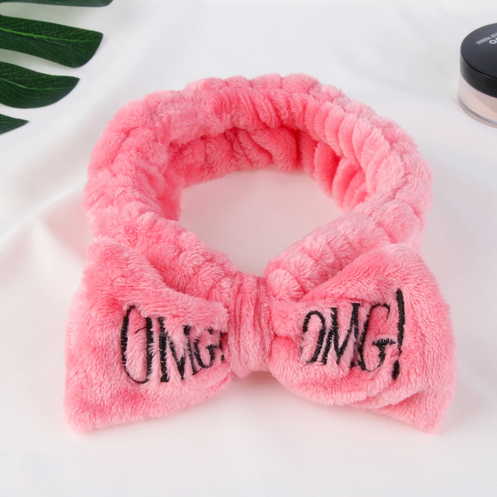 Для женщин, украшенные бантом-бабочкой модная повязка для волос OMG письма мыть уход за кожей лица головная повязка Головные уборы для девочек повязка на голову из кораллового флиса; аксессуары для волос